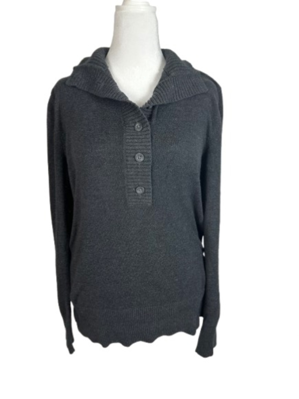 Eddie Bauer Charcoal Gray Button Henley Turtleneck Sweater